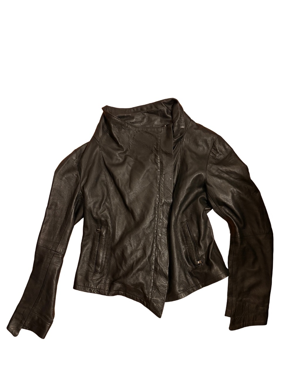 Vera Pelle Black Leather Asymmetrical Zip Jacket